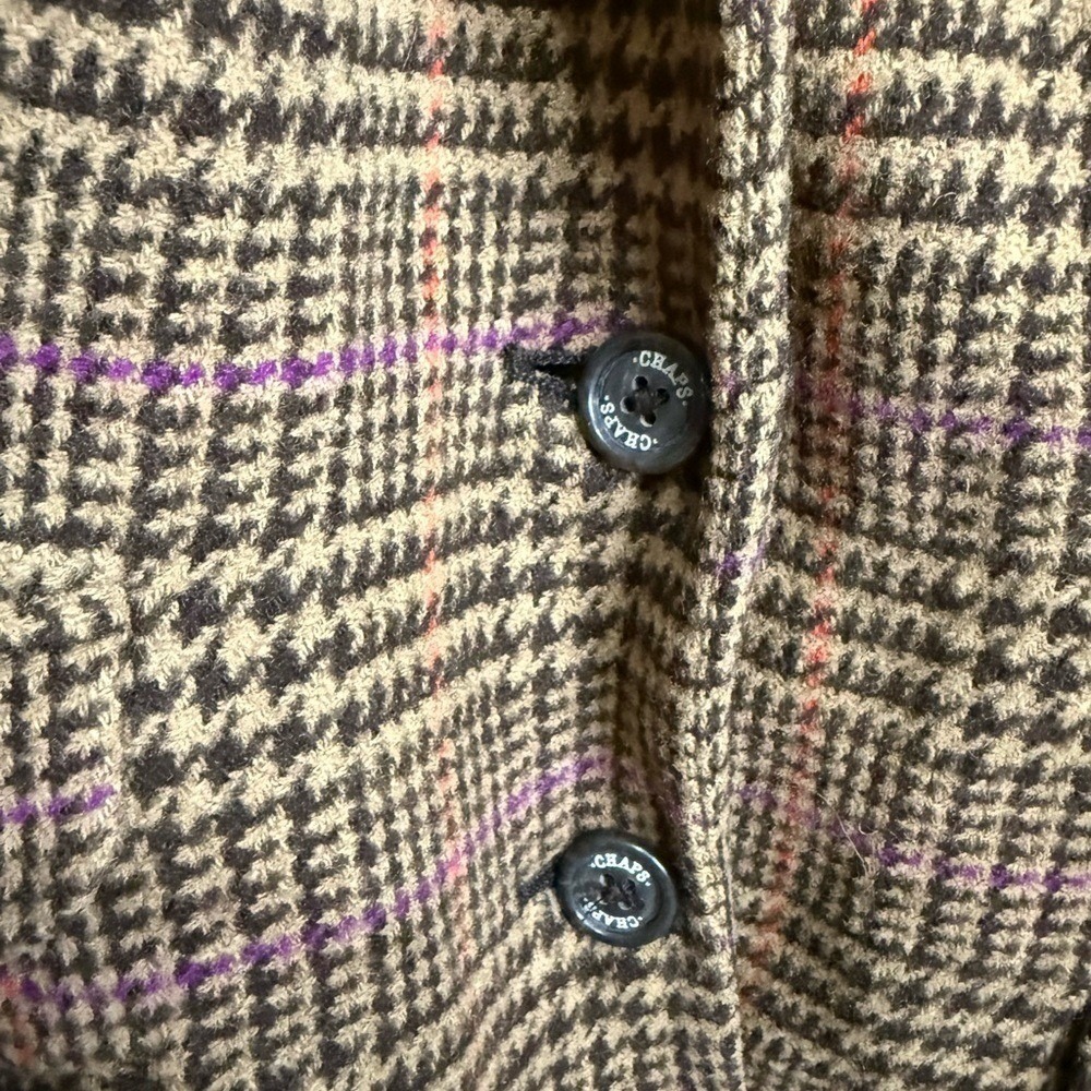 Chaps Women's Plaid Wool Blend Blazer Size 10 Brown Corduroy Collar Jacket - Picture 3 of 6